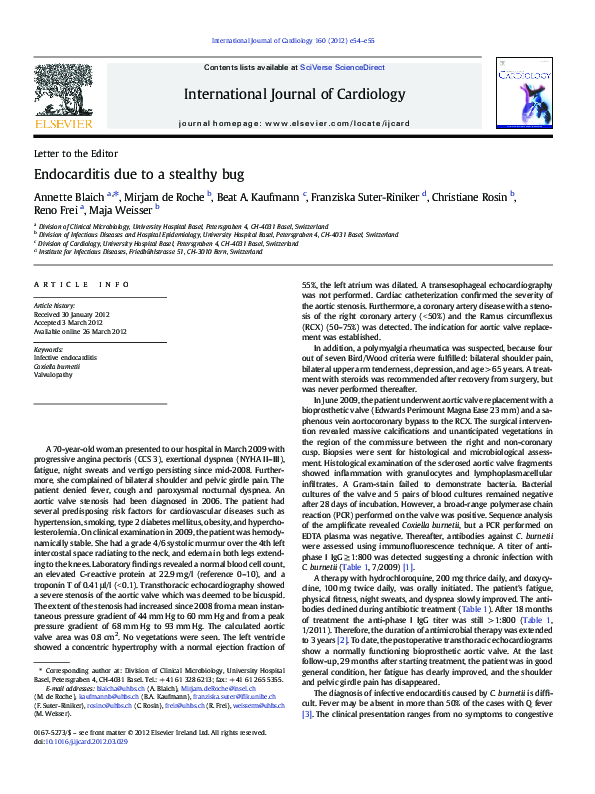 (PDF) Endocarditis due to a stealthy bug