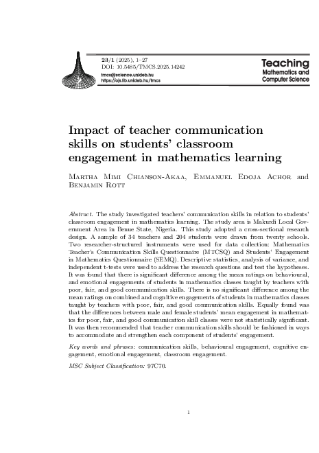 (PDF) Impact of teacher communication skills on students' classroom ...