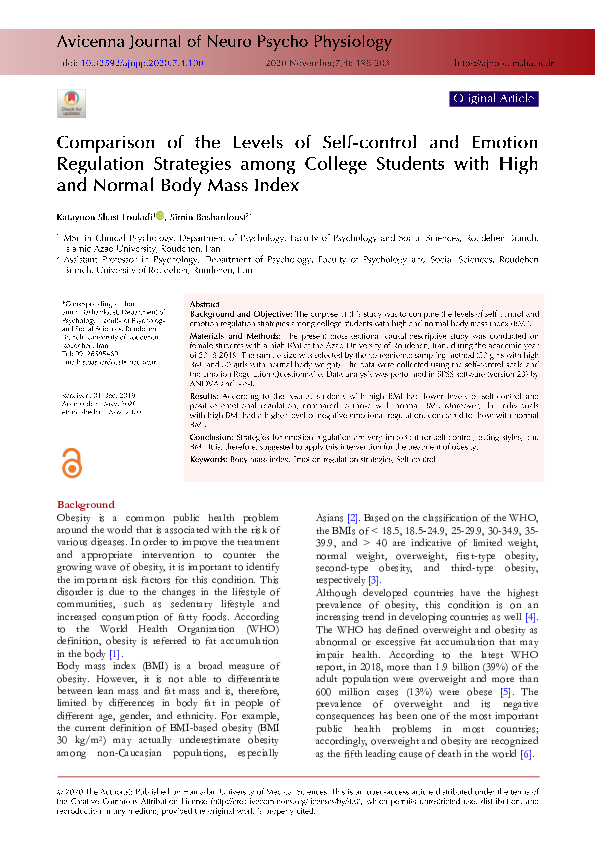 (PDF) Comparison of the Levels of Self-Control and Emotion Regulation ...