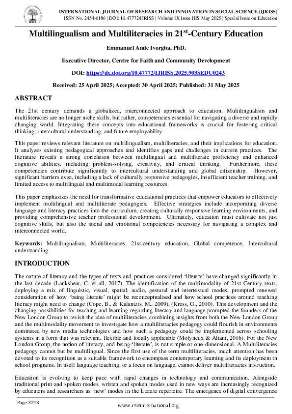 (PDF) Multilingualism and Multiliteracies in 21 st -Century Education