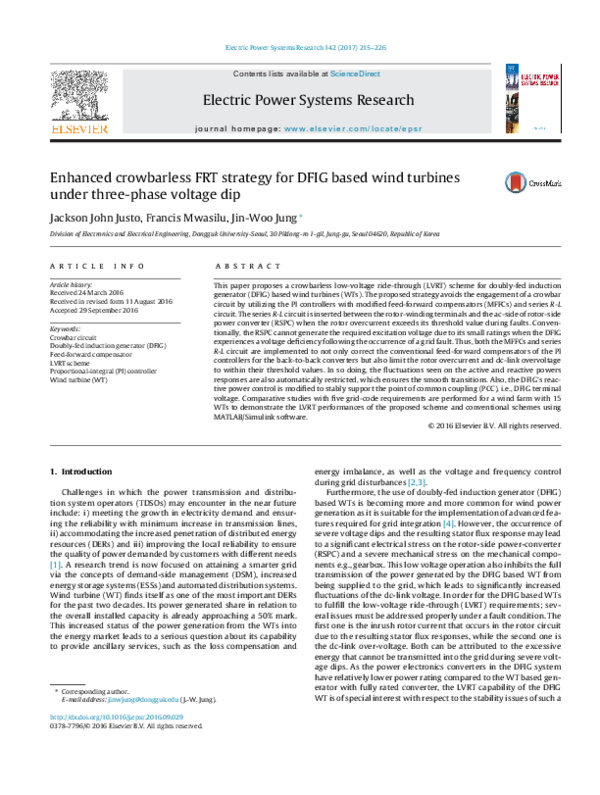 (PDF) Enhanced crowbarless FRT strategy for DFIG based wind turbines ...