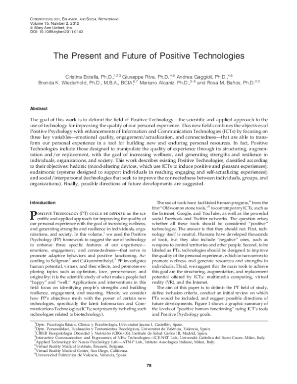 (PDF) The Present and Future of Positive Technologies