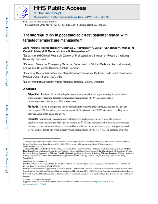 (PDF) Thermoregulation in post-cardiac arrest patients treated with ...