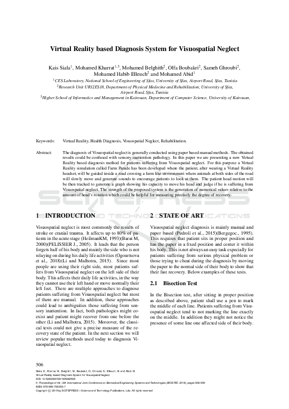 (PDF) Virtual Reality based Diagnosis System for Visuospatial Neglect
