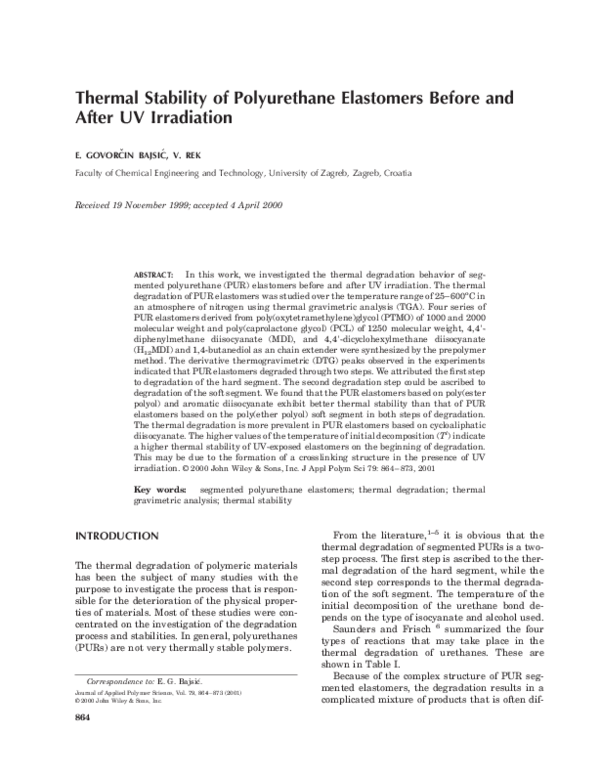 (PDF) Thermal stability of polyurethane elastomers before and after UV ...