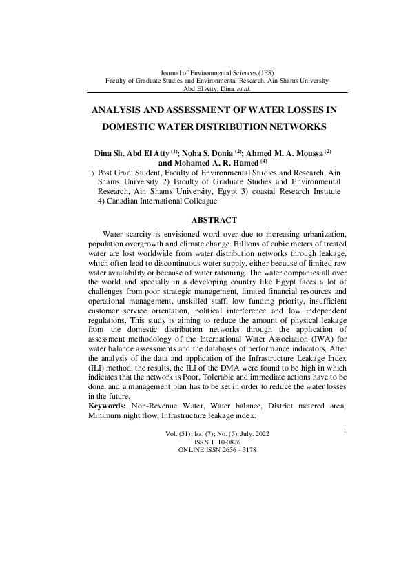 (PDF) Analysis and Assessment of Water Losses in Domestic Water ...