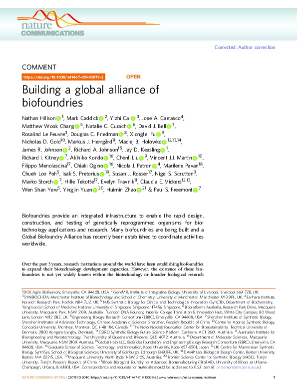 (PDF) Building a global alliance of biofoundries