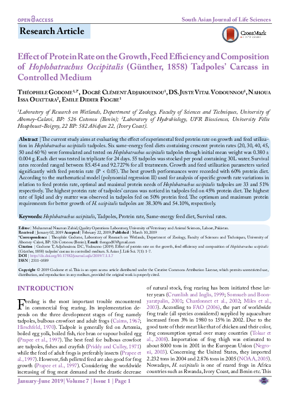 (PDF) Effect of Protein Rate on the Growth, Feed Efficiency and ...