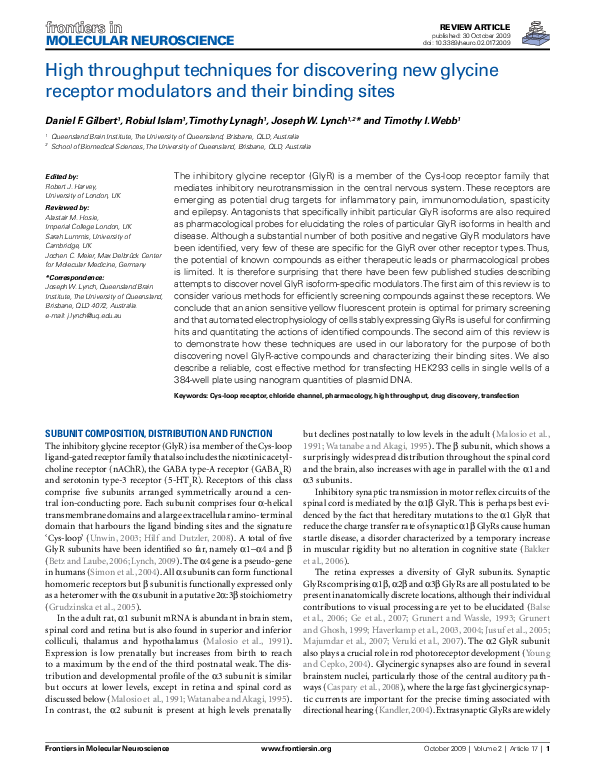 (PDF) High throughput techniques for discovering new glycine receptor ...