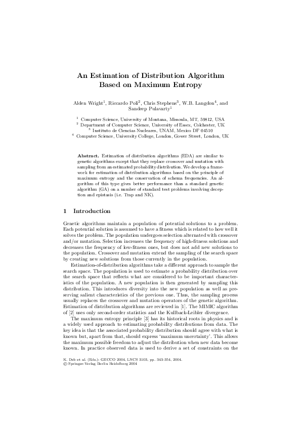 (PDF) An Estimation of Distribution Algorithm Based on Maximum Entropy