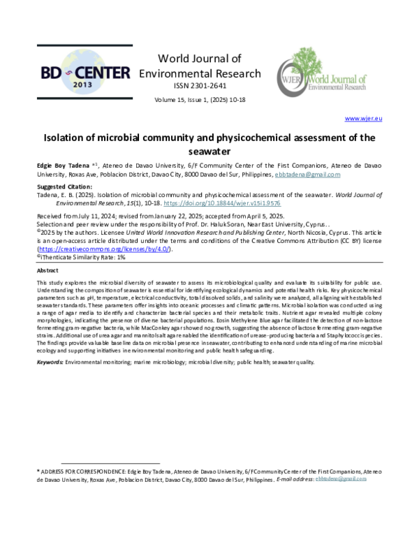 (PDF) Isolation of microbial community and physicochemical assessment ...
