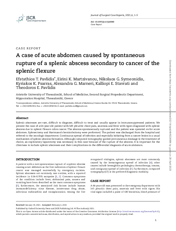 (PDF) A case of acute abdomen caused by spontaneous rupture of a ...