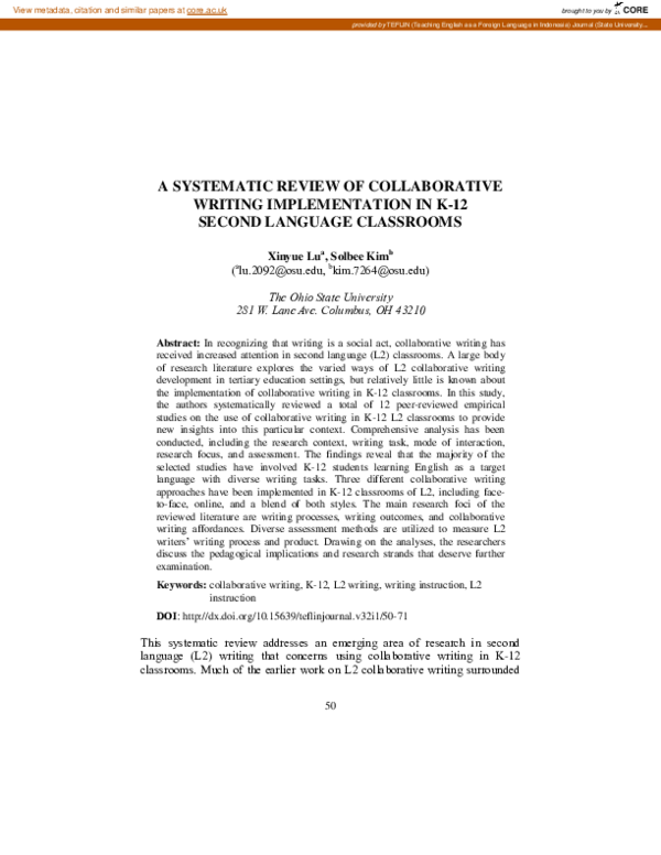 (PDF) A Systematic Review of Collaborative Writing Implementation in K ...