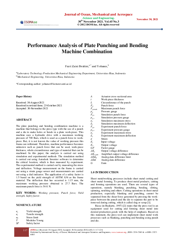 (PDF) Performance Analysis of Plate Punching and Bending Machine ...