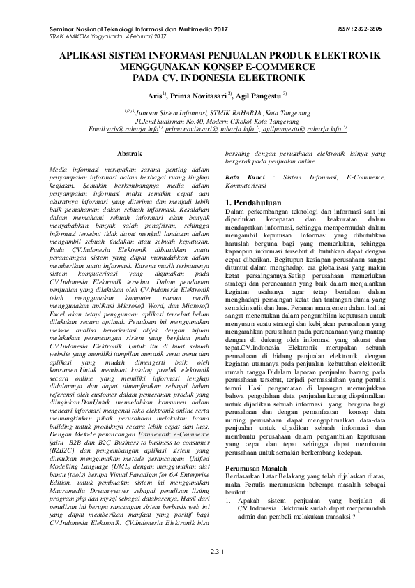 Pdf Aplikasi Sistem Informasi Penjualan Produk Elektronik Menggunakan