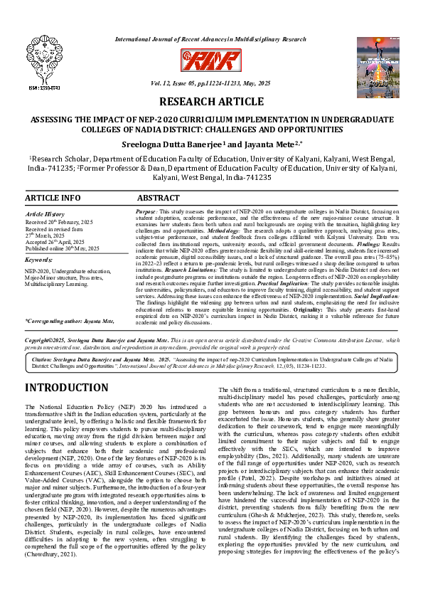 (PDF) ASSESSING THE IMPACT OF NEP-2020 CURRICULUM IMPLEMENTATION IN ...