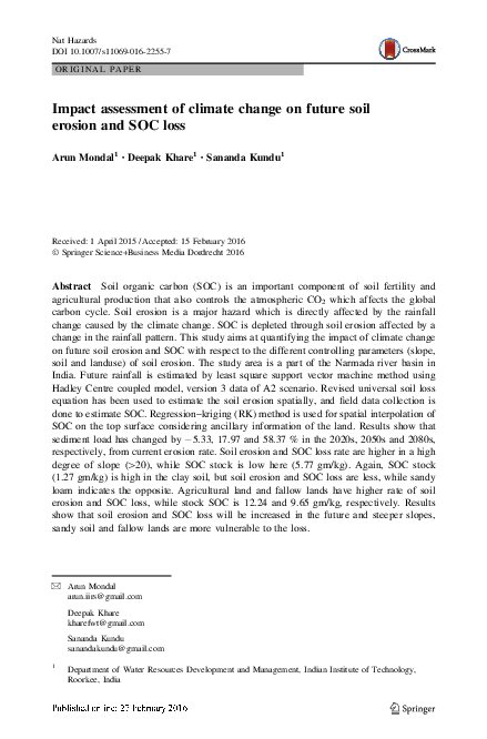 (PDF) Impact assessment of climate change on future soil erosion and ...