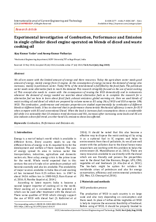 (PDF) Experimental investigation of Combustion, Performance and ...