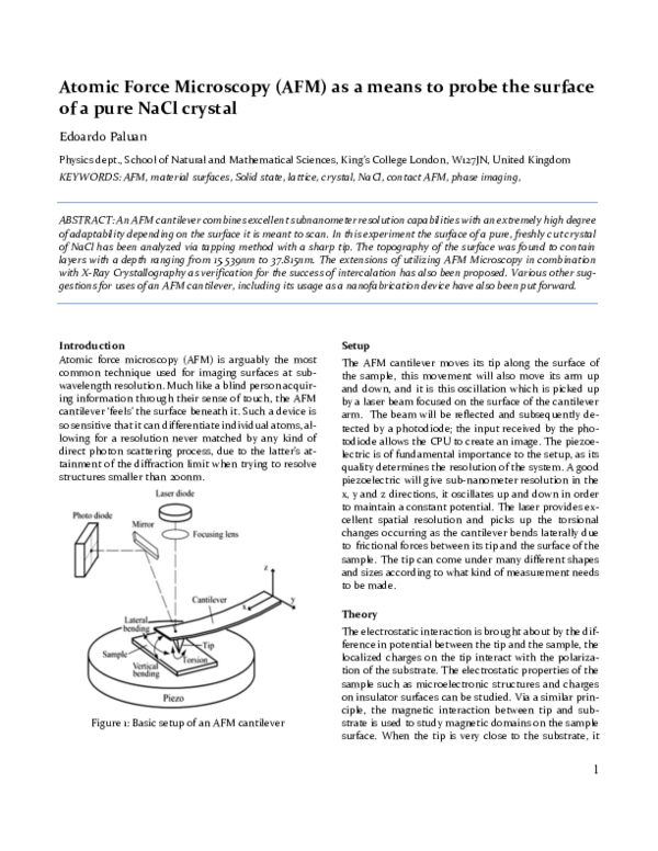 (PDF) Atomic Force Microscopy (AFM) as a means to probe the surface of ...