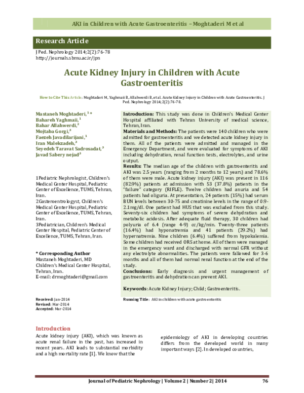 (PDF) Acute Kidney Injury in Children with Acute Gastroenteritis