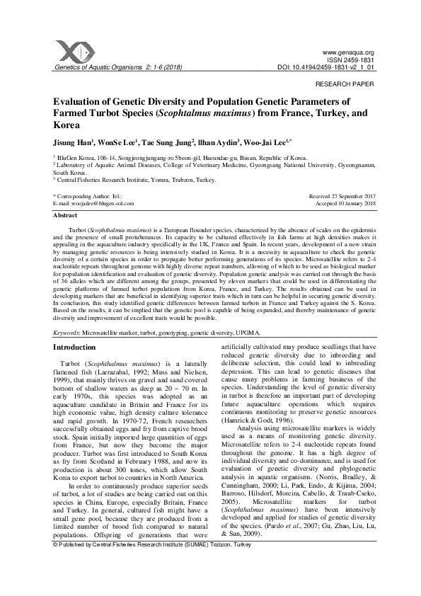 (PDF) Evaluation of Genetic Diversity and Population Genetic Parameters ...