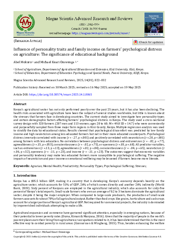(PDF) Influence of personality traits and family income on farmers ...