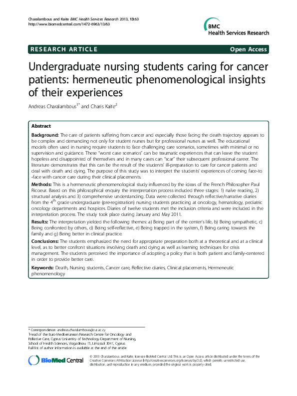 (PDF) Undergraduate nursing students caring for cancer patients ...