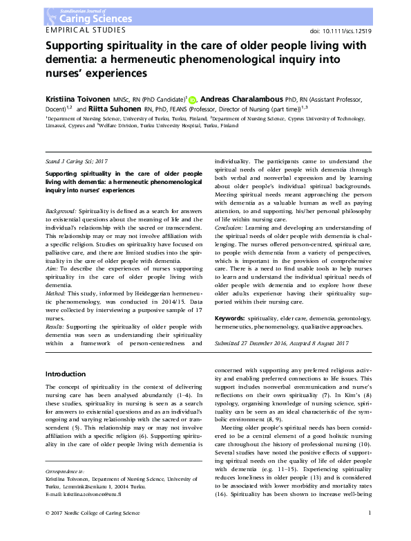 (PDF) Supporting spirituality in the care of older people living with ...