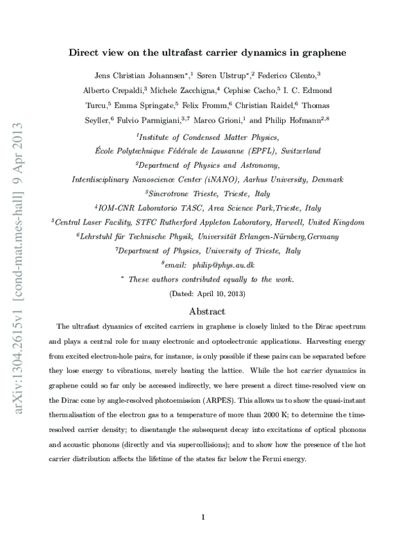 (PDF) Direct View of Hot Carrier Dynamics in Graphene