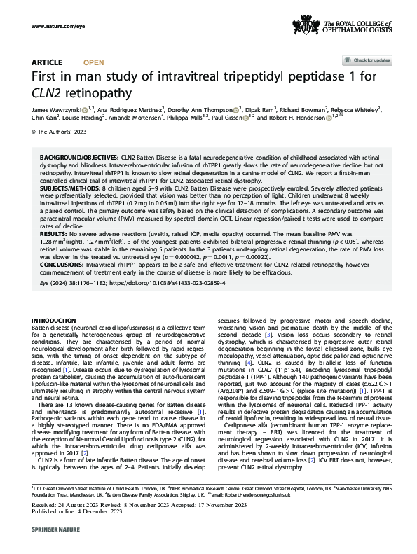 (PDF) First in man study of intravitreal tripeptidyl peptidase 1 for ...