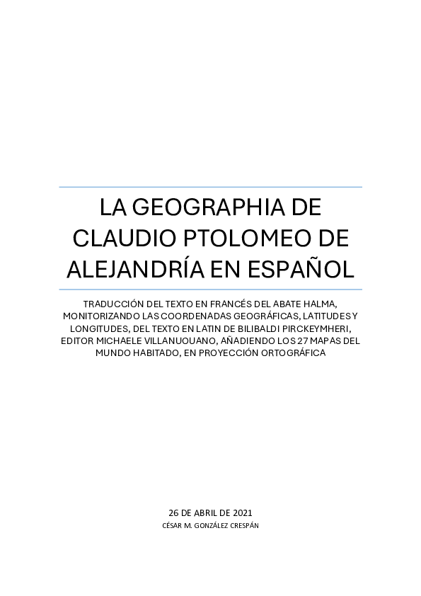 (PDF) LA GEOGRAPHIA DE CLAUDIO PTOLOMEO DE ALEJANDRÍA EN ESPAÑOL Halma