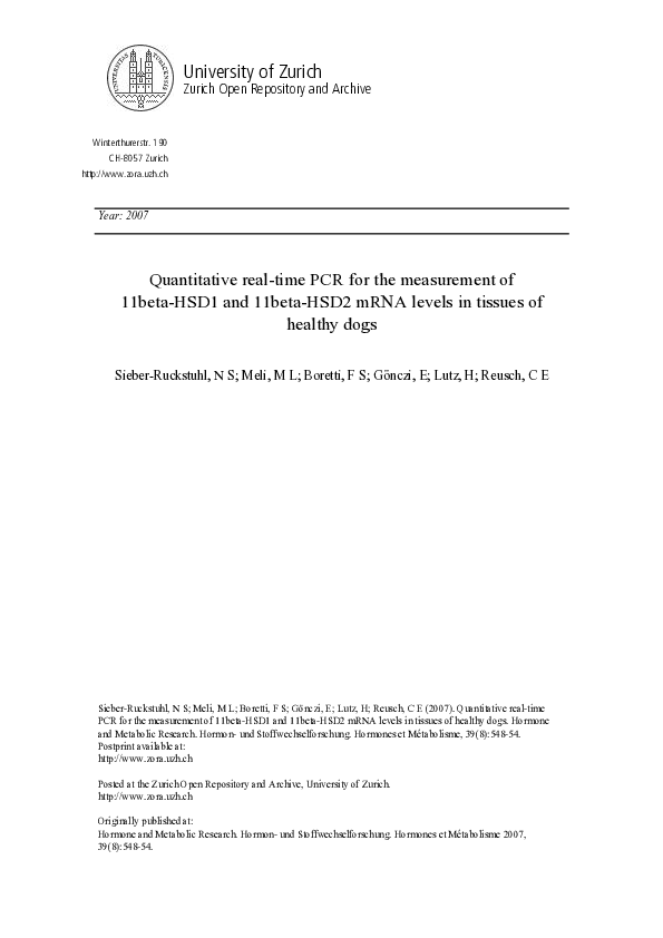 (PDF) Quantitative Real-time PCR for the Measurement of 11β-HSD1 and ...