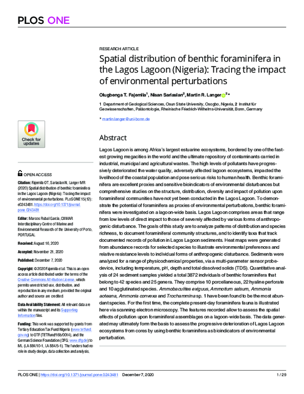 (PDF) Spatial distribution of benthic foraminifera in the Lagos Lagoon ...