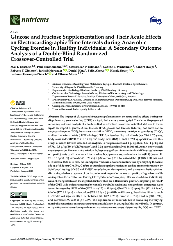 (PDF) Glucose and Fructose Supplementation and Their Acute Effects on ...