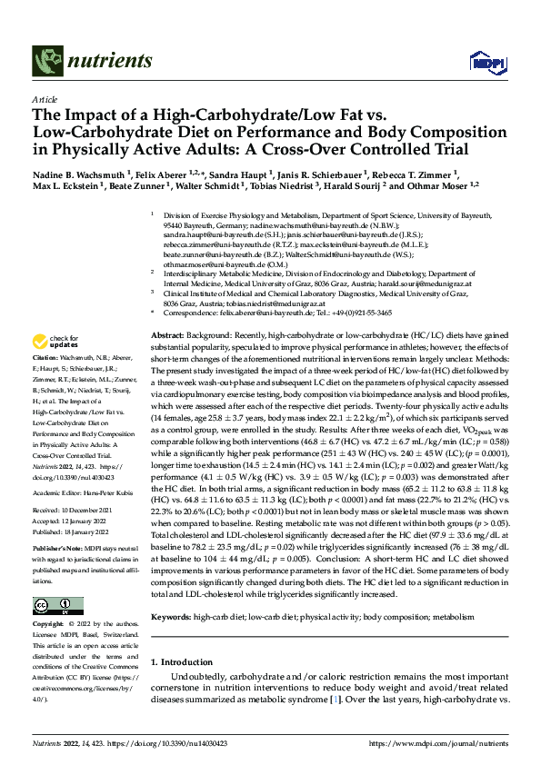 (PDF) The Impact of a High-Carbohydrate/Low Fat vs. Low-Carbohydrate ...