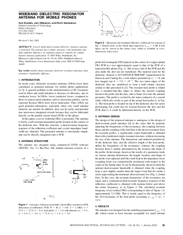 (PDF) Wideband dielectric resonator antenna for mobile phones