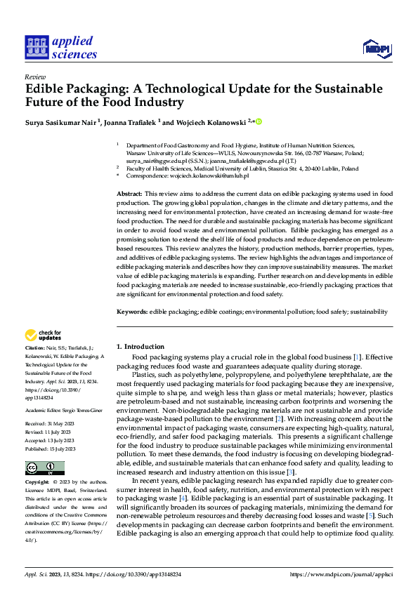 (PDF) Edible Packaging: A Technological Update for the Sustainable ...