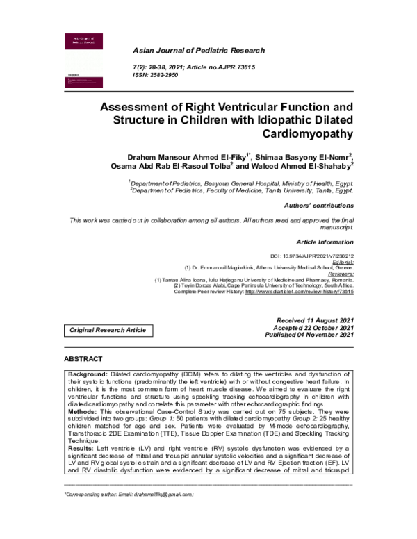 (PDF) Assessment of Right Ventricular Function and Structure in ...