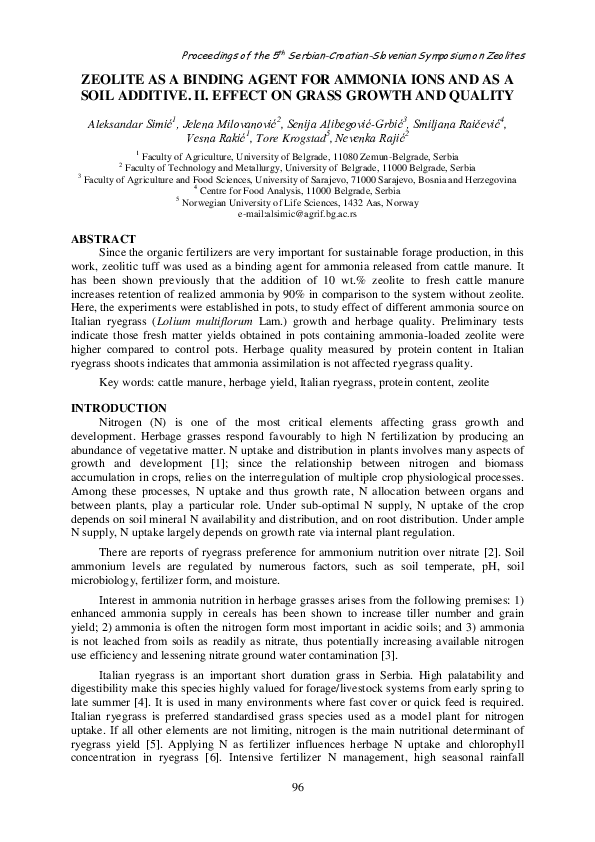 (PDF) Zeolite as a Binding Agent for Ammonia Ions and as a Soil ...