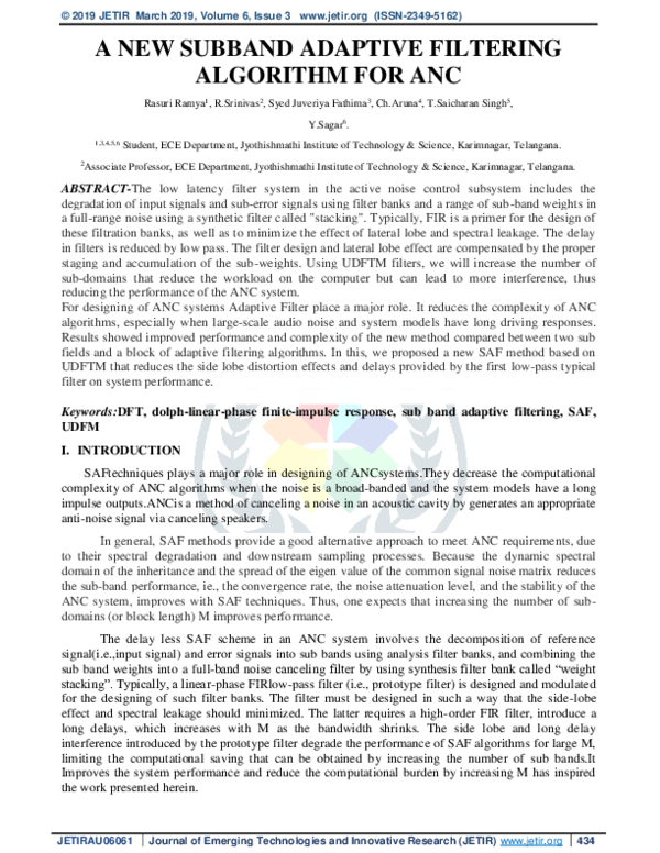 (PDF) A New Subband Adaptive Filtering Algorithm for Anc