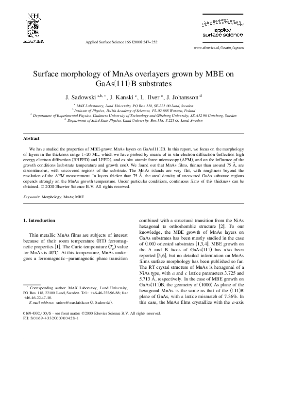 (PDF) Surface morphology of MnAs overlayers grown by MBE on GaAs(111)B ...