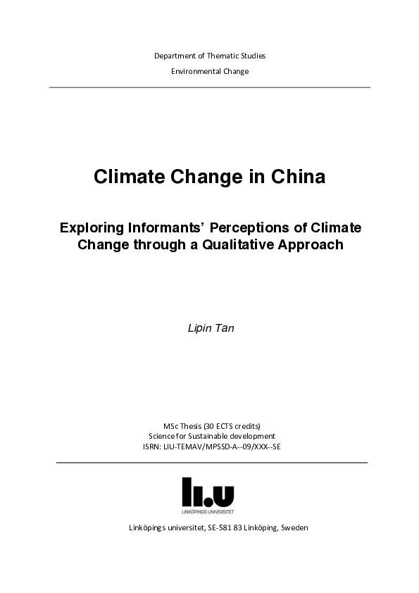 (PDF) Climate Change in China : Exploring Informants' Perceptions of ...