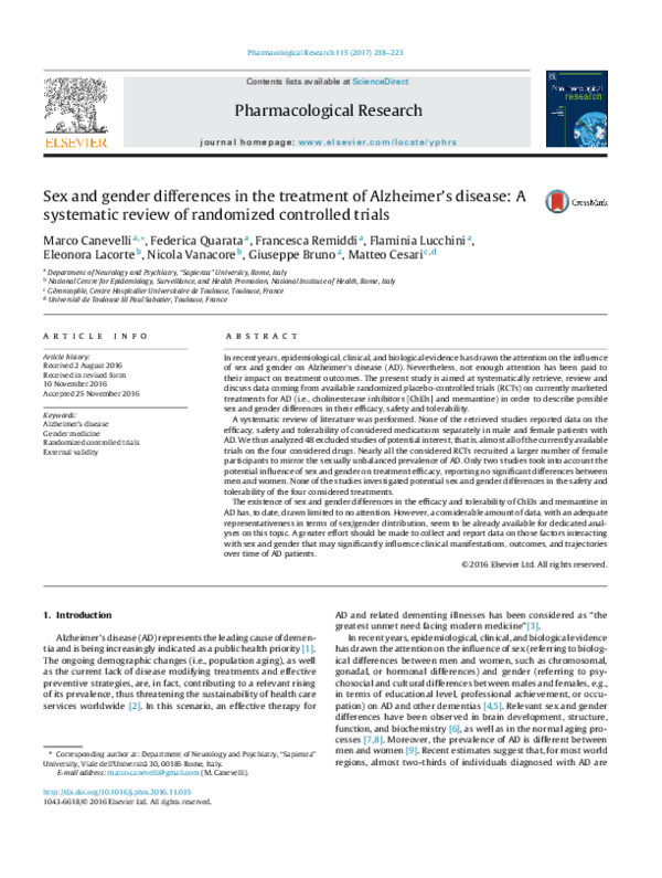 (PDF) Sex and gender differences in the treatment of Alzheimer’s ...