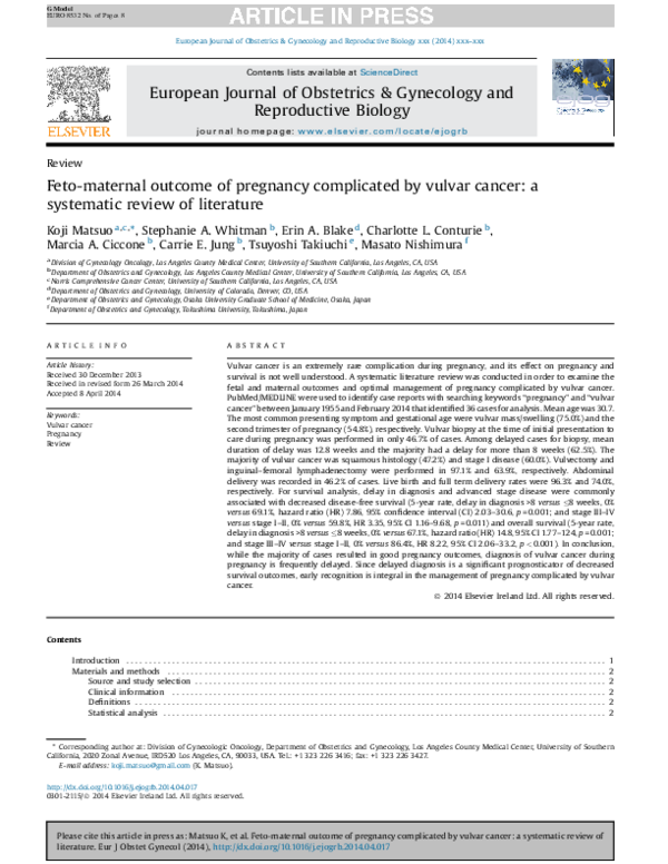 (PDF) Feto-maternal outcome of pregnancy complicated by vulvar cancer ...