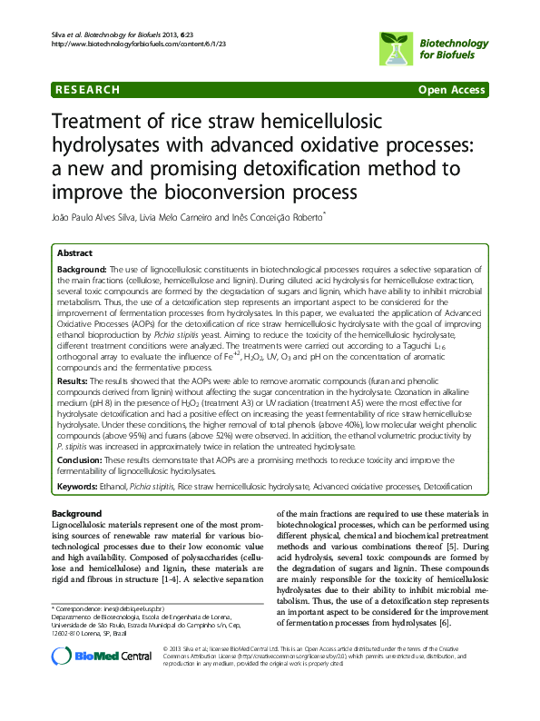(PDF) Treatment of rice straw hemicellulosic hydrolysates with advanced ...