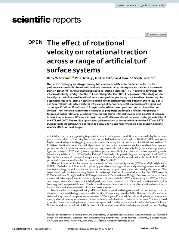 (PDF) The effect of rotational velocity on rotational traction across a ...