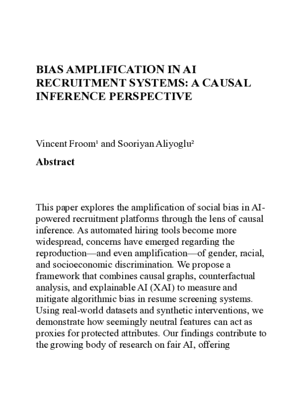 (PDF) BIAS AMPLIFICATION IN AI RECRUITMENT SYSTEMS: A CAUSAL INFERENCE ...