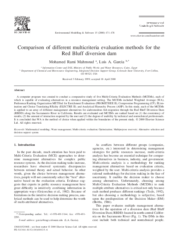 (PDF) Comparison of different multicriteria evaluation methods for the ...