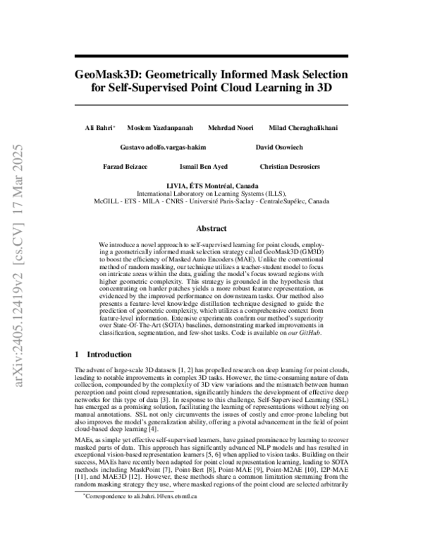 (PDF) GeoMask3D: Geometrically Informed Mask Selection for Self ...