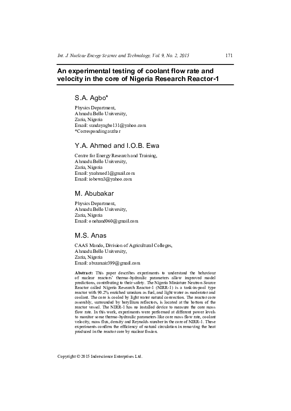 (PDF) An experimental testing of coolant flow rate and velocity in the ...